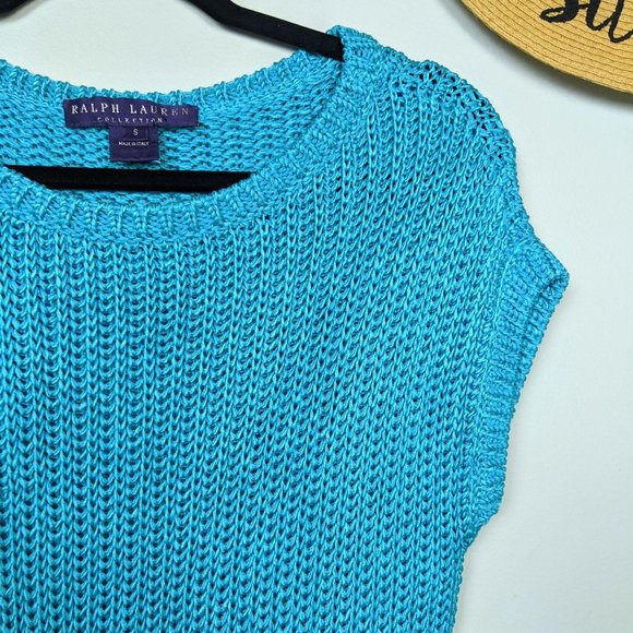 Ralph Lauren Collection Purple Label Open Knit Sleeveless Sweater S Turquoise - Picture 5 of 9